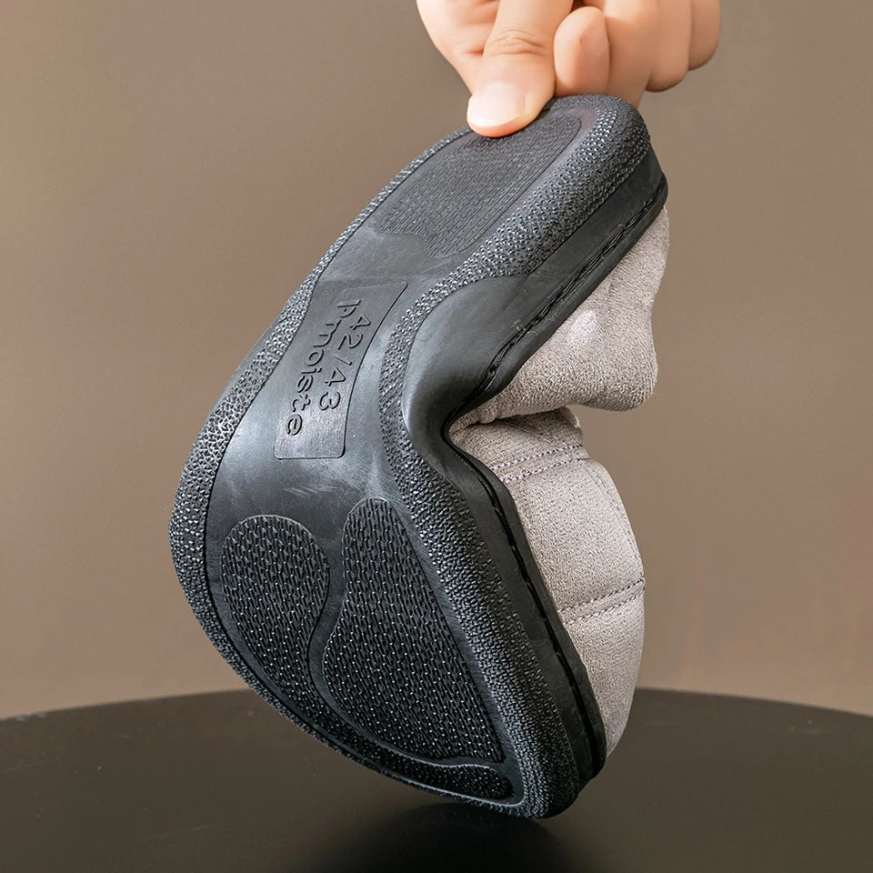 Suede Platform Slippers for men TPR Sole Memory Foam Warm Soft Cushion Non slip Stripe Design Comfortable Indoor House Shoes