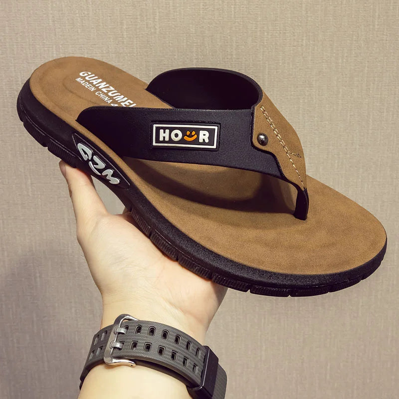 Men's slippers, beach shoes, summer wear, anti-slip, anti-pinch, wear-resistant, odor-resistant, thick-soled