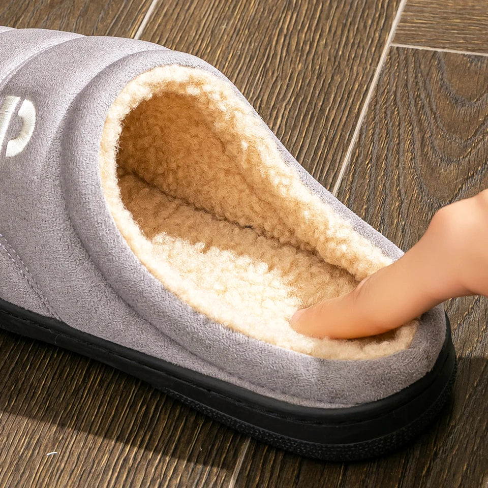 Suede Platform Slippers for men TPR Sole Memory Foam Warm Soft Cushion Non slip Stripe Design Comfortable Indoor House Shoes
