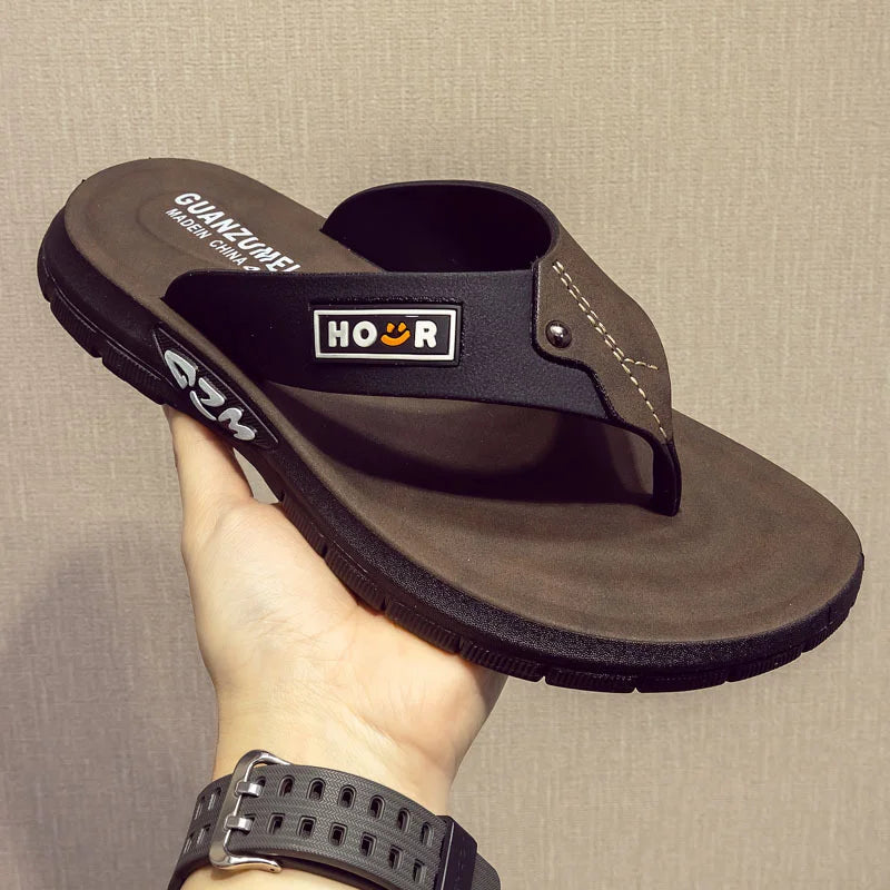 Men's slippers, beach shoes, summer wear, anti-slip, anti-pinch, wear-resistant, odor-resistant, thick-soled