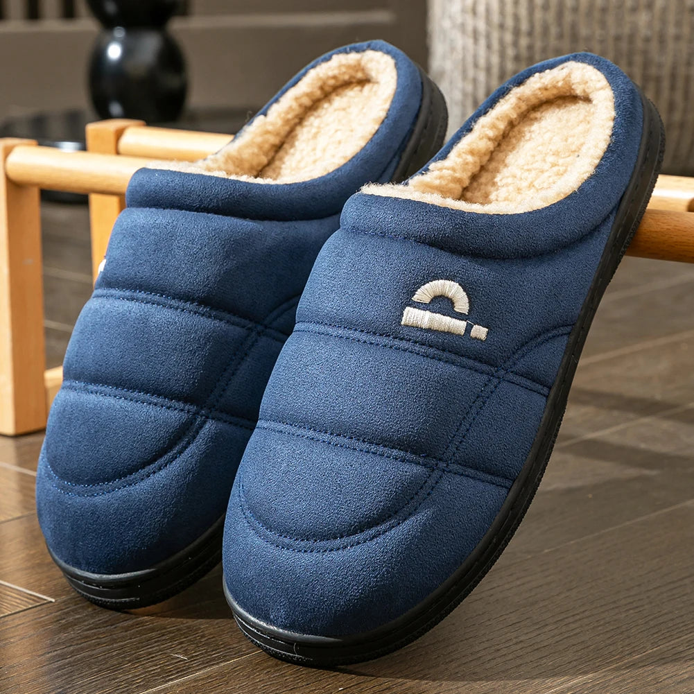 Suede Platform Slippers for men TPR Sole Memory Foam Warm Soft Cushion Non slip Stripe Design Comfortable Indoor House Shoes