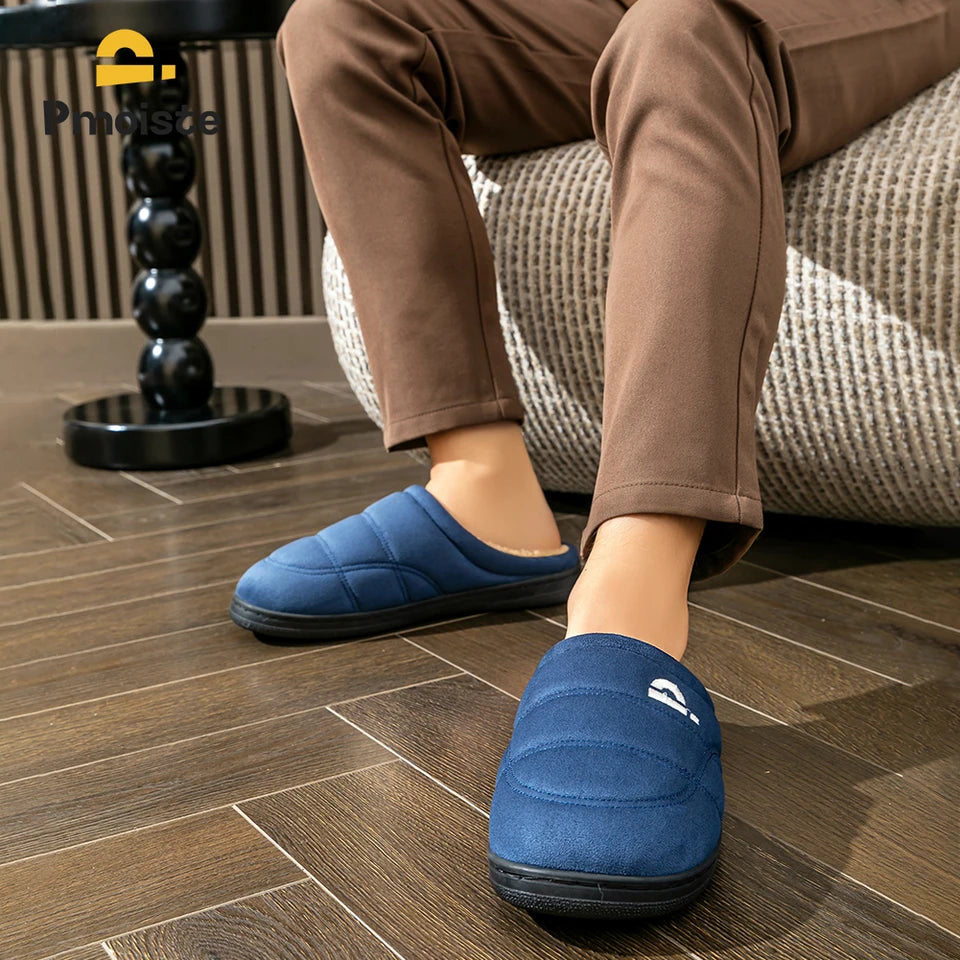 Suede Platform Slippers for men TPR Sole Memory Foam Warm Soft Cushion Non slip Stripe Design Comfortable Indoor House Shoes