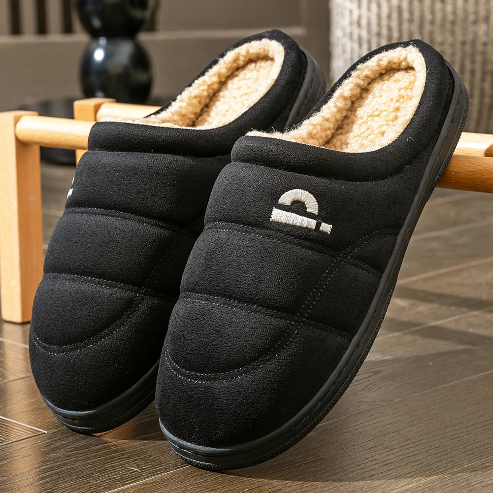 Suede Platform Slippers for men TPR Sole Memory Foam Warm Soft Cushion Non slip Stripe Design Comfortable Indoor House Shoes