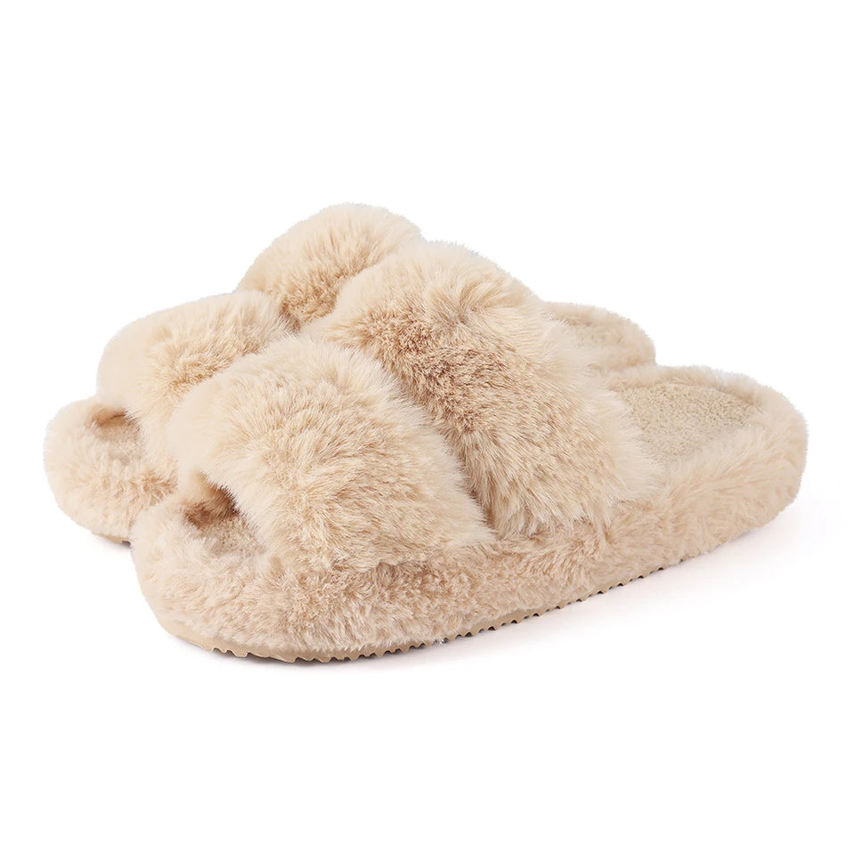 Smile PoP Classic Fuzzy Fluffy Slippers Women Winter Women Slippers Indoor Short Plush House Slippers Antiskid Flat Lady Slipper
