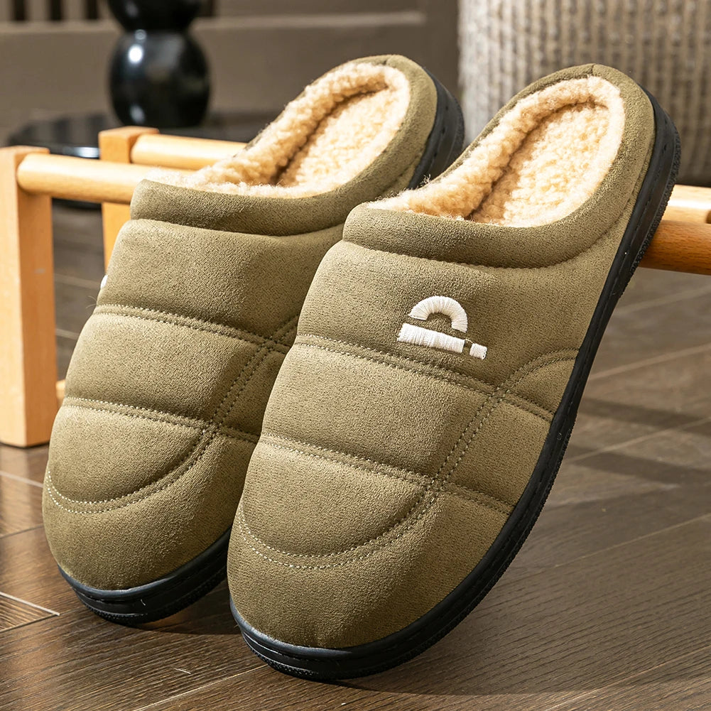 Suede Platform Slippers for men TPR Sole Memory Foam Warm Soft Cushion Non slip Stripe Design Comfortable Indoor House Shoes