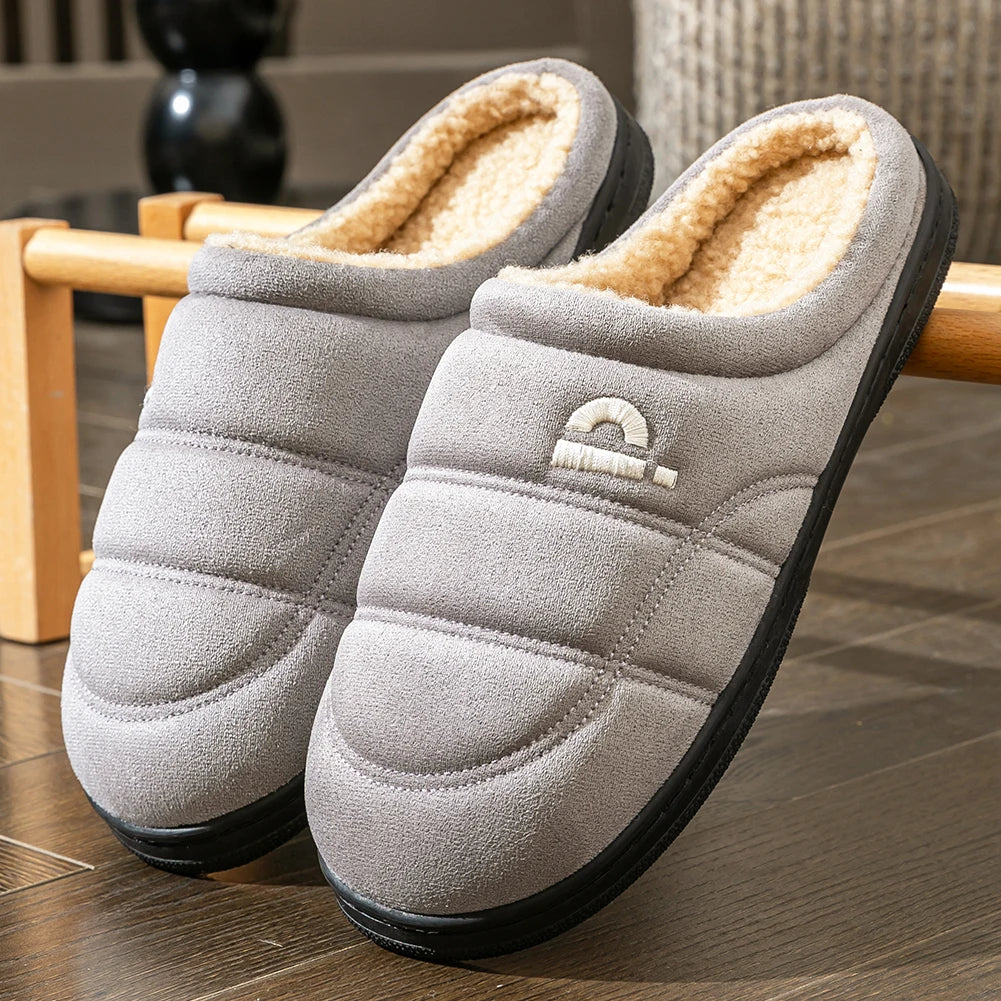 Suede Platform Slippers for men TPR Sole Memory Foam Warm Soft Cushion Non slip Stripe Design Comfortable Indoor House Shoes